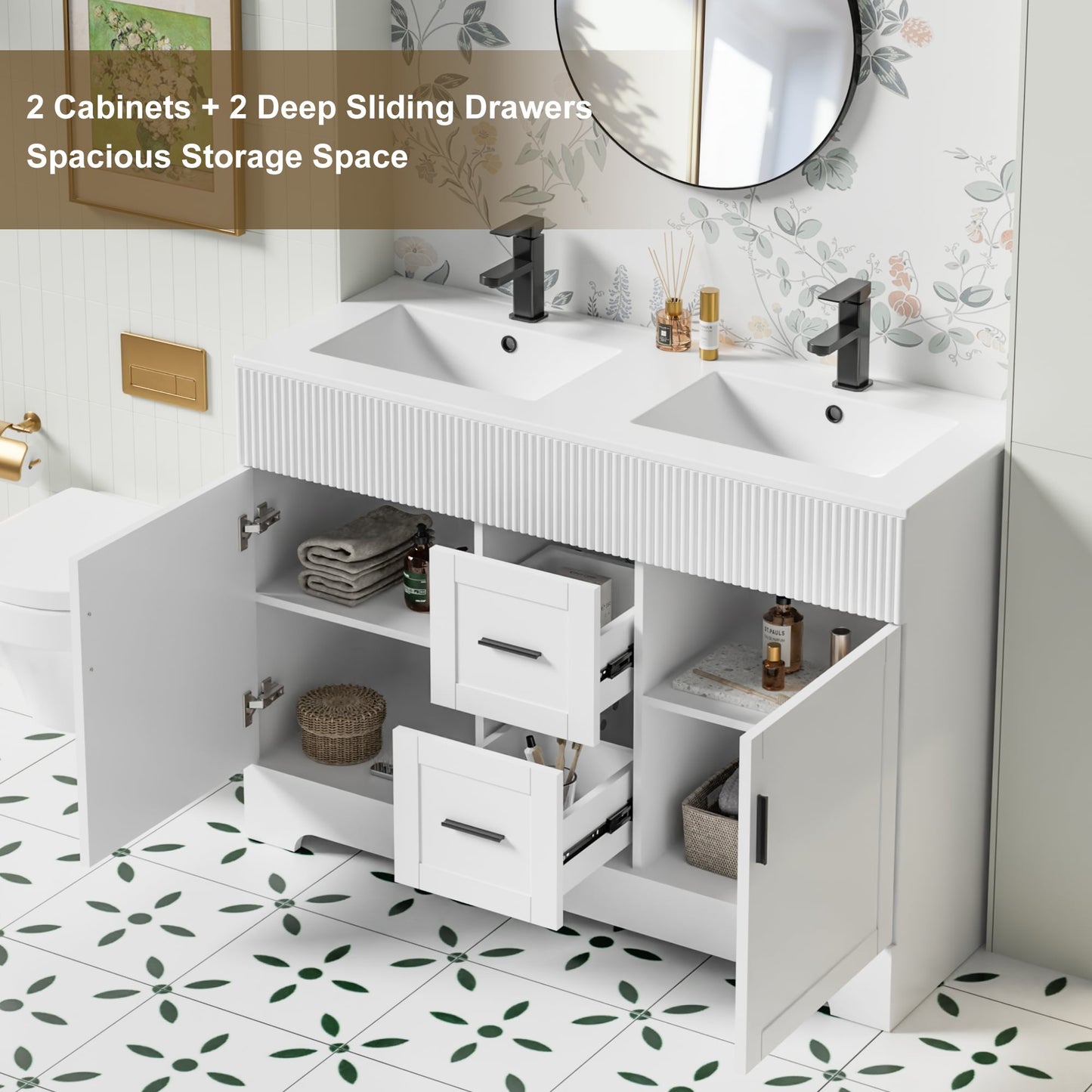 Wavy Line 30/36/48 Badezimmer-Waschtisch-Set mit Waschbecken und Wasserhahn