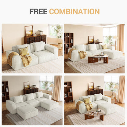 White 118 Inch 3 Seater Modular Sofa Bed with Footrest