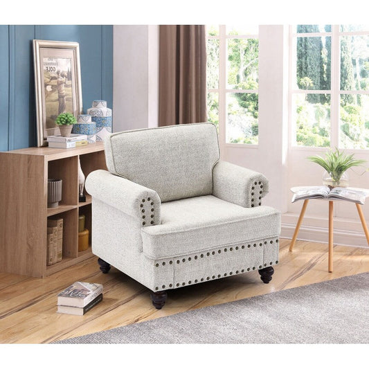 White 37'' Modern 1-Seater Sofa with Nailhead Trim and Armrests