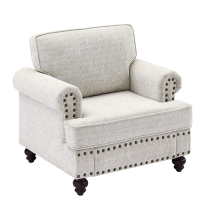 White 37'' Modern 1-Seater Sofa with Nailhead Trim and Armrests