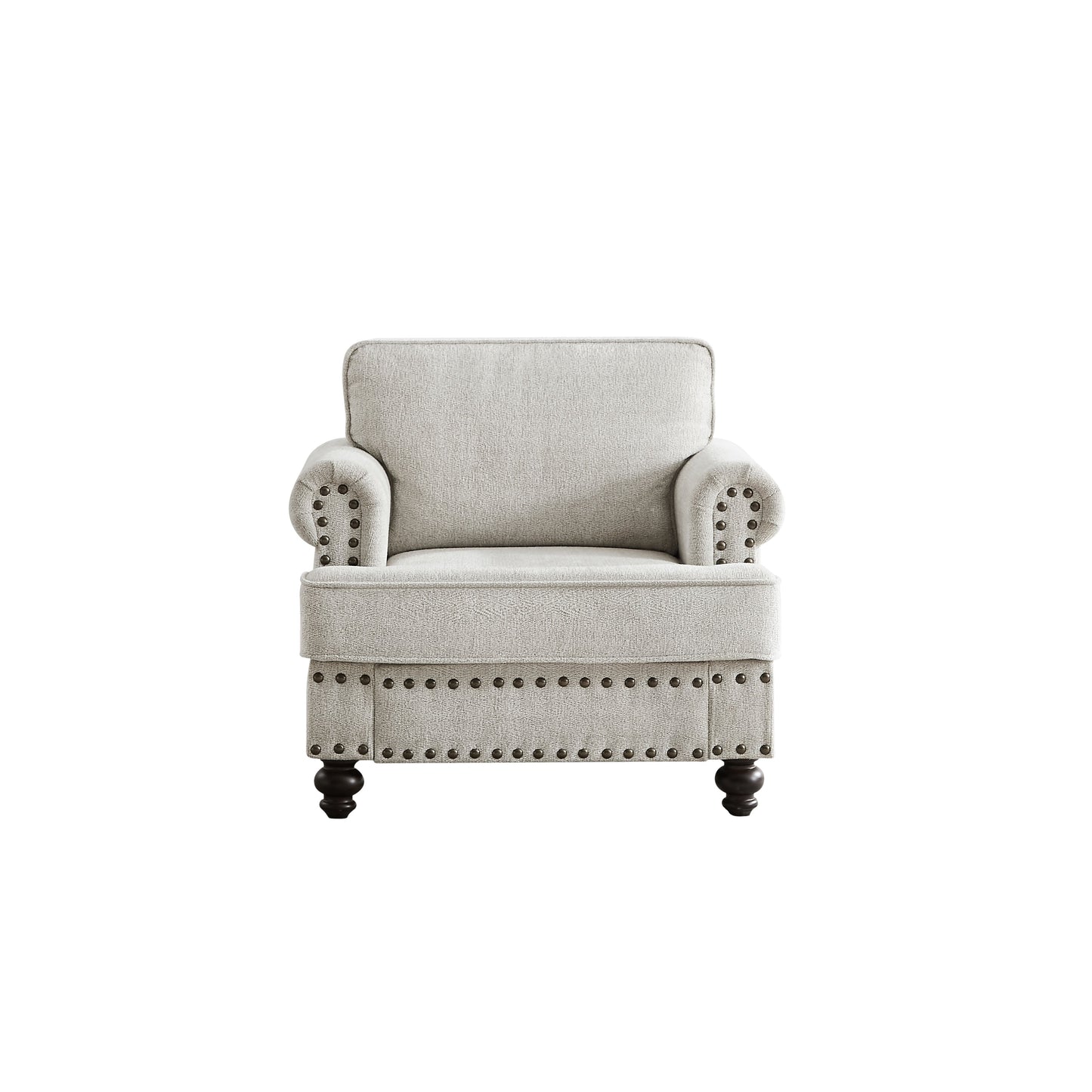 White 37'' Modern 1 Seater Upholstered Sofa with High Elastic Sponges and Nailhead Trim