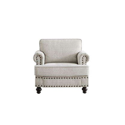 White 37'' Modern 1 Seater Upholstered Sofa with High Elastic Sponges and Nailhead Trim
