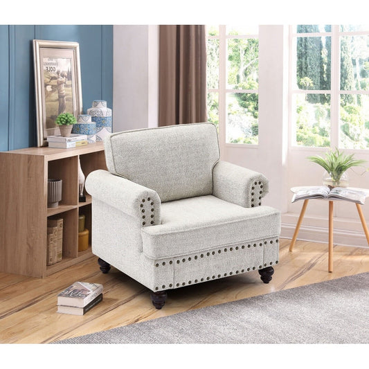 White 37'' Modern 1 Seater Upholstered Sofa with High Elastic Sponges and Nailhead Trim