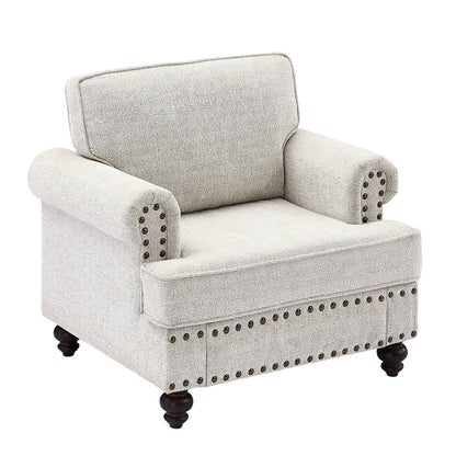 White 37'' Modern 1 Seater Upholstered Sofa with High Elastic Sponges and Nailhead Trim