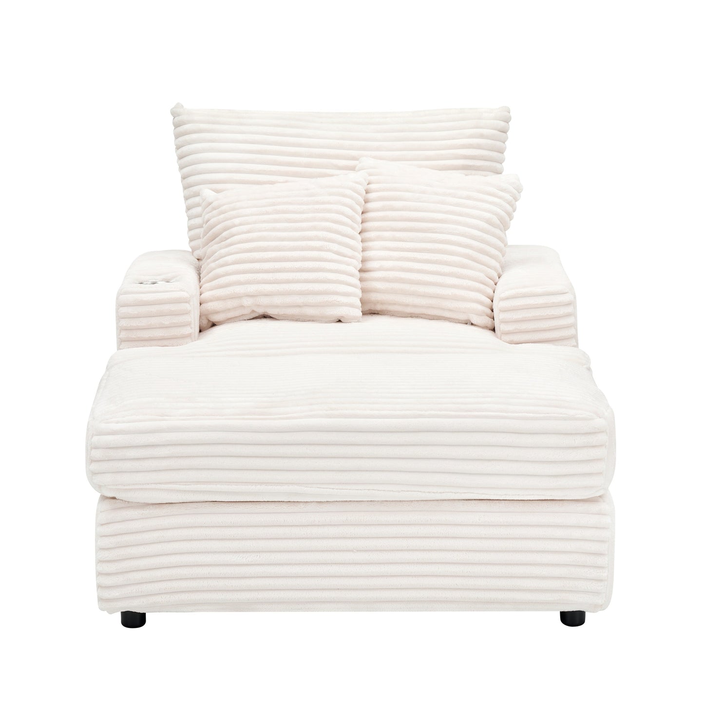 White 39.37 Corduroy Upholstered Single Armchair Sofa with Ottoman and Cup Holder for Lving Room