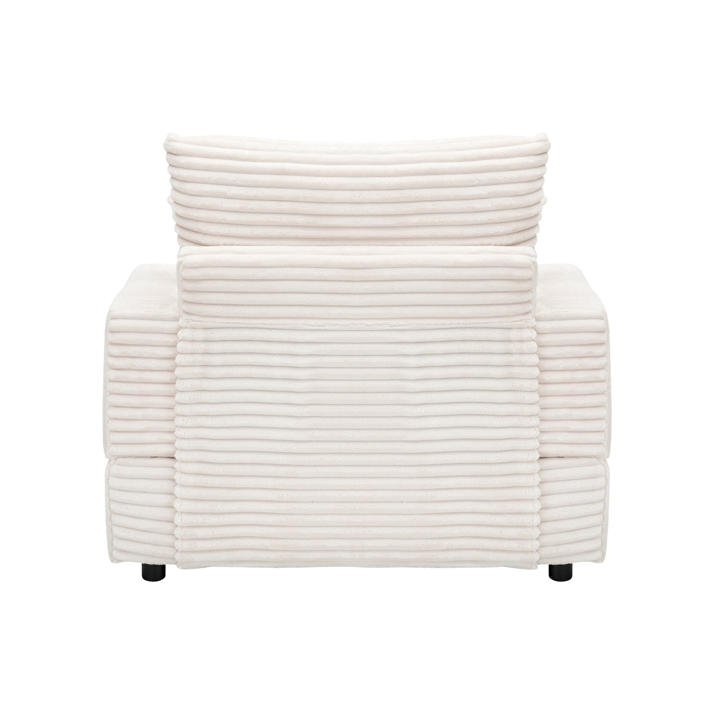 White 39.37 Corduroy Upholstered Single Armchair Sofa with Ottoman and Cup Holder for Lving Room