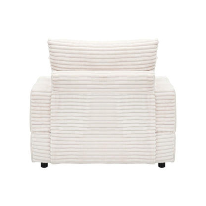 White 39.37 Corduroy Upholstered Single Armchair Sofa with Ottoman and Cup Holder for Lving Room