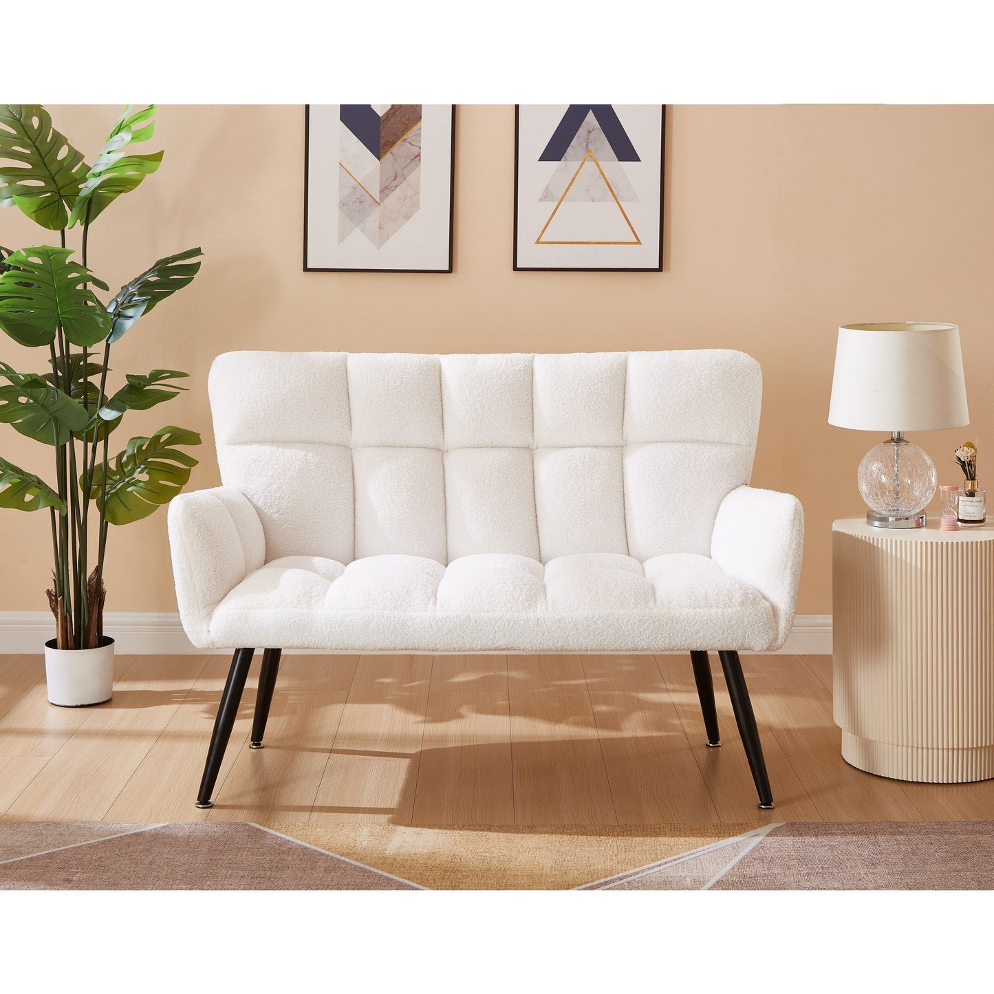 White 52 Teddy Loveseat Sofa with Quilting Backs and Hardwood Frame for Living Room.