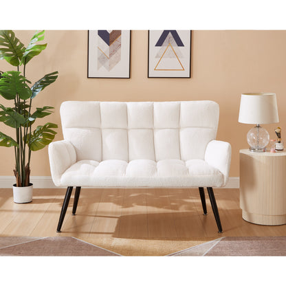 White 52 Teddy Loveseat Sofa with Quilting Backs and Hardwood Frame for Living Room.