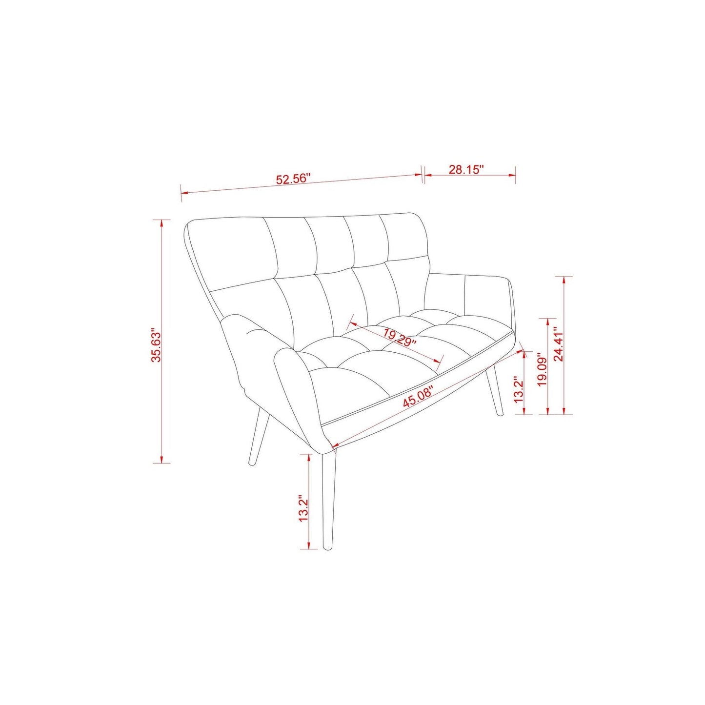 White 52 Teddy Loveseat Sofa with Quilting Backs and Hardwood Frame for Living Room.