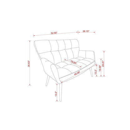 White 52 Teddy Loveseat Sofa with Quilting Backs and Hardwood Frame for Living Room.