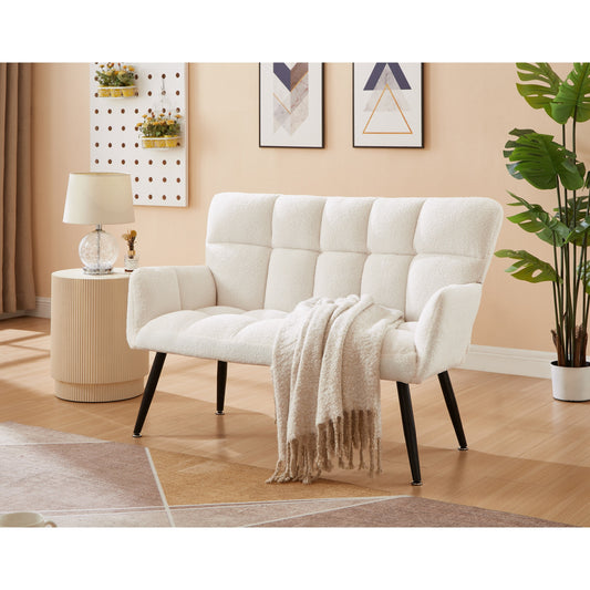 White 52 Teddy Loveseat Sofa with Quilting Backs and Hardwood Frame for Living Room.