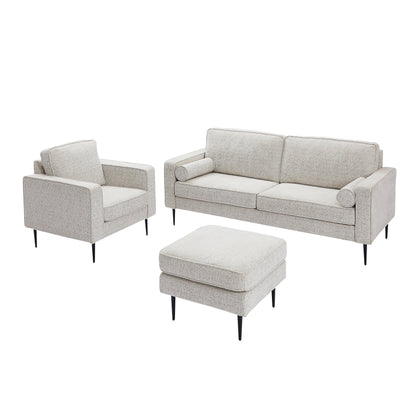 White 56.69 High-Tech Fabric Upholstered Sofa with 2 Pillows for Living Room