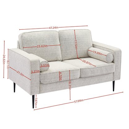White 56.69 High-Tech Fabric Upholstered Sofa with 2 Pillows for Living Room