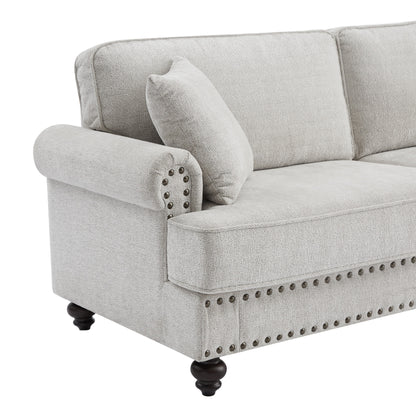 Modernes 2-Sitzer-Sofa, 155 cm, weiß, mit Nagelkopfbesatz, Kissen und hochdichten Polstern