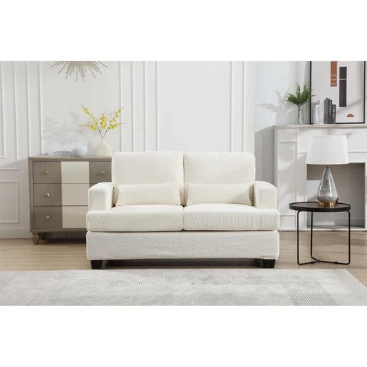 White 63'' Fabric 2-Seater Sofa with Deep Seating and 3 Pillows