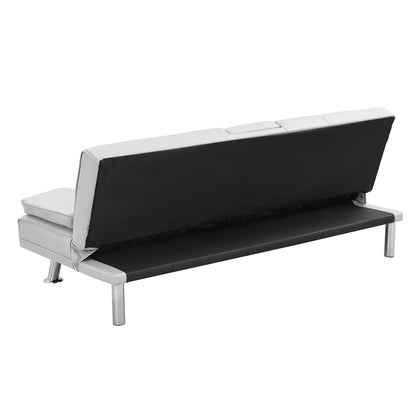 White 66.1 PVC Loveseat Sofa Bed with Wood Frame and Stainless Leg for Living Room