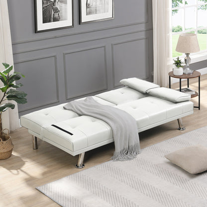 White 66.1 PVC Loveseat Sofa Bed with Wood Frame and Stainless Leg for Living Room