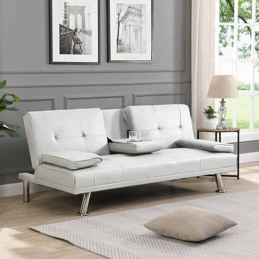 White 66.1 PVC Loveseat Sofa Bed with Wood Frame and Stainless Leg for Living Room