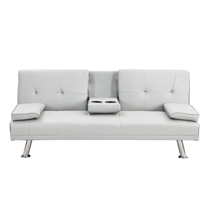 White 66.1 PVC Loveseat Sofa Bed with Wood Frame and Stainless Leg for Living Room