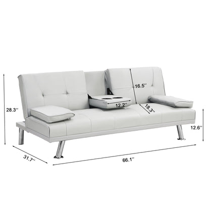 White 66.1 PVC Loveseat Sofa Bed with Wood Frame and Stainless Leg for Living Room