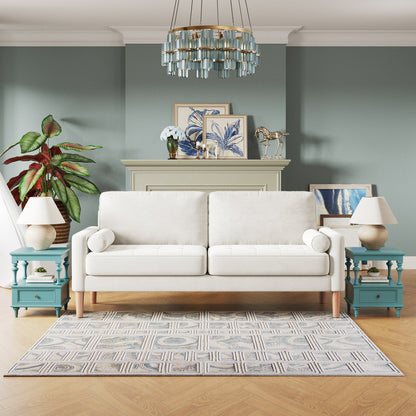Weißes 67.7 gepolstertes 3-Sitzer-Sofa mit hochdichten Schaumstoffkissen, Massivholzrahmen und werkzeugloser Montage