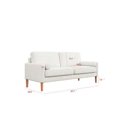 Weißes 67.7 gepolstertes 3-Sitzer-Sofa mit hochdichten Schaumstoffkissen, Massivholzrahmen und werkzeugloser Montage