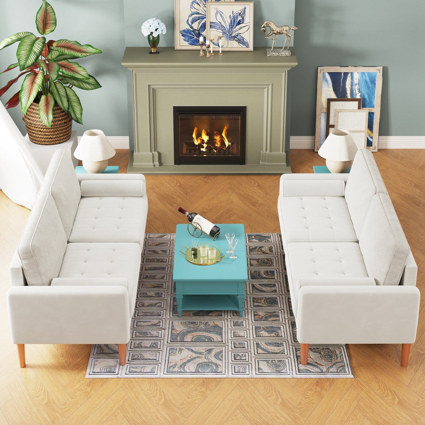 White 67.7 Upholstered 3-Seater Sofa with Tool-Free Assembly, High-Density Foam, and Solid Wood Frame