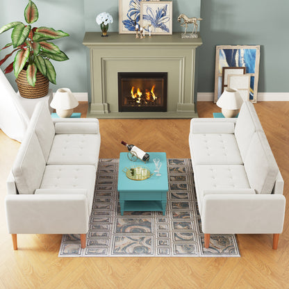 White 67.7 Upholstered 3-Seater Sofa with Tool-Free Assembly, High-Density Foam, and Solid Wood Frame
