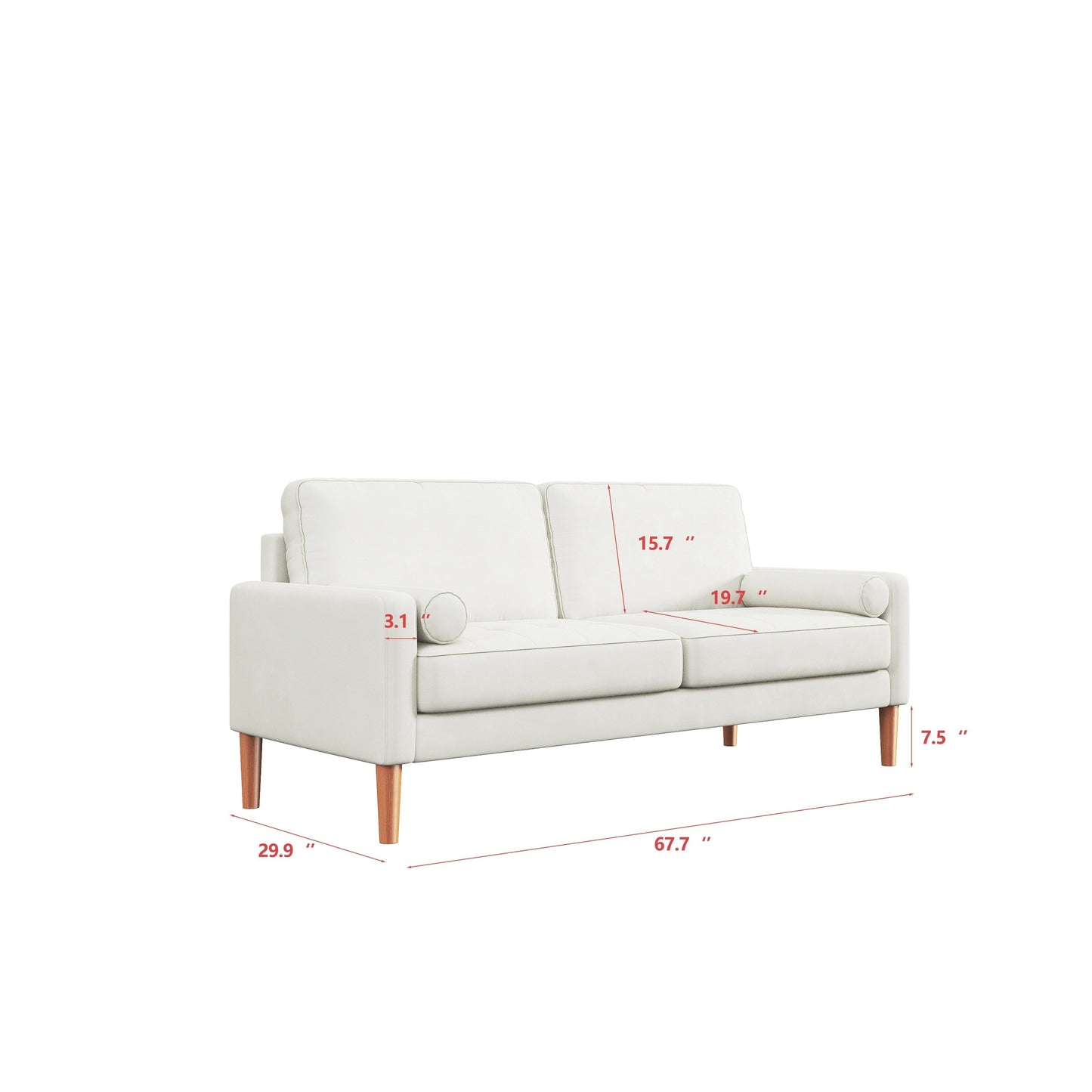 White 67.7 Upholstered 3-Seater Sofa with Tool-Free Assembly, High-Density Foam, and Solid Wood Frame