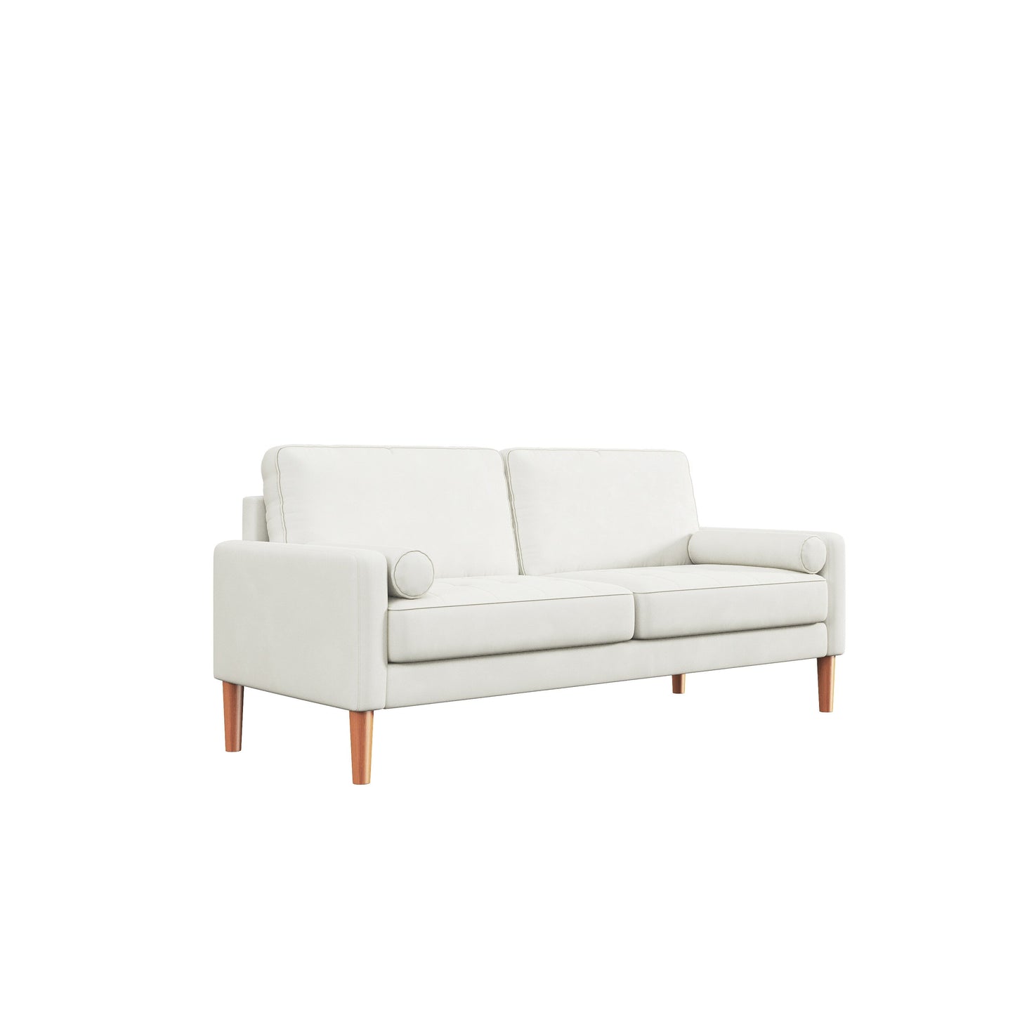 Weißes 67,7 Zoll großes gepolstertes 3-Sitzer-Sofa mit Massivholzrahmen, hochdichten Schaumstoffkissen und werkzeugloser Montage