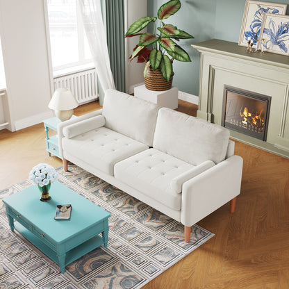 Weißes 67,7 Zoll großes Polstersofa mit hochdichtem Schaumstoff, Spulenunterstützung und werkzeugloser Montage