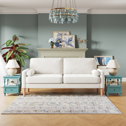 Weißes 67,7 Zoll großes Polstersofa mit hochdichtem Schaumstoff, Spulenunterstützung und werkzeugloser Montage