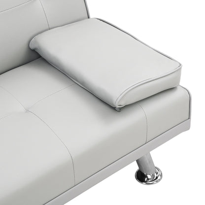 White 67 Faux Leather Loveseat Sofa Bed with 2 Cup Holder and Stainless Legs for Living Room