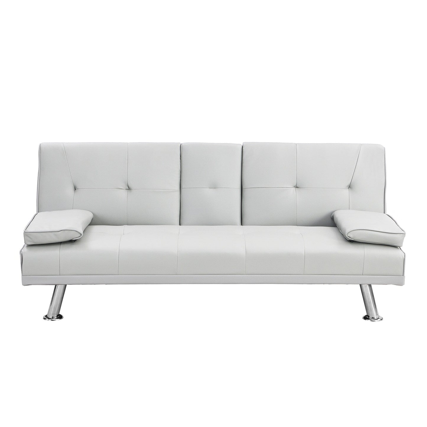 White 67 Faux Leather Loveseat Sofa Bed with 2 Cup Holder and Stainless Legs for Living Room