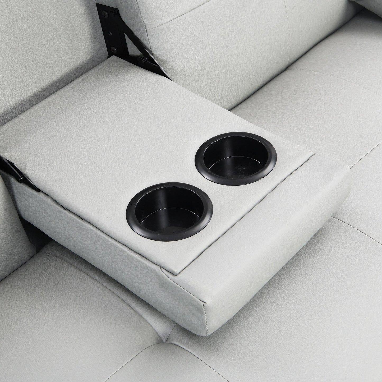White 67 Faux Leather Loveseat Sofa Bed with 2 Cup Holder and Stainless Legs for Living Room