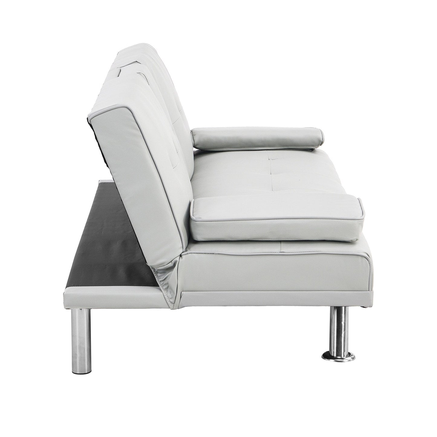 White 67 Faux Leather Loveseat Sofa Bed with 2 Cup Holder and Stainless Legs for Living Room