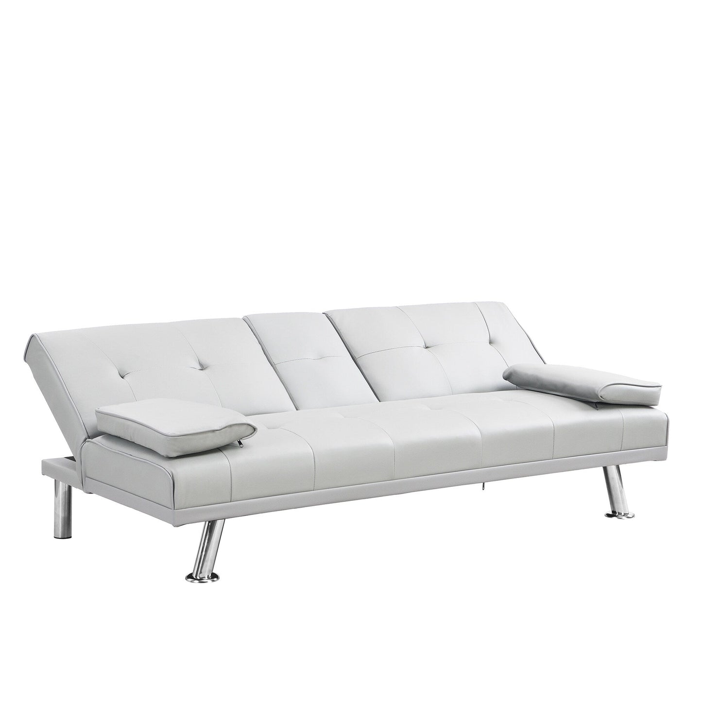 White 67 Faux Leather Loveseat Sofa Bed with 2 Cup Holder and Stainless Legs for Living Room