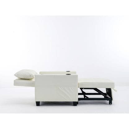 White 68.12 Faux Leather 3-in-1 Single Convertible Pull Out Sofa with USB Ports and Wear-resistantfor Living Room