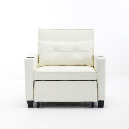 White 68.12 Faux Leather 3-in-1 Single Convertible Pull Out Sofa with USB Ports and Wear-resistantfor Living Room