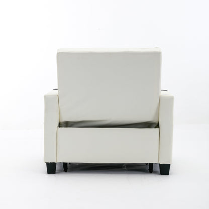White 68.12 Faux Leather 3-in-1 Single Convertible Pull Out Sofa with USB Ports and Wear-resistantfor Living Room