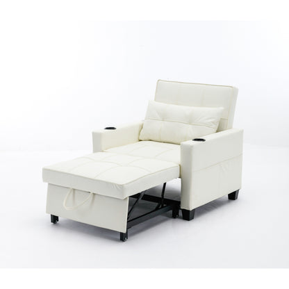 White 68.12 Faux Leather 3-in-1 Single Convertible Pull Out Sofa with USB Ports and Wear-resistantfor Living Room