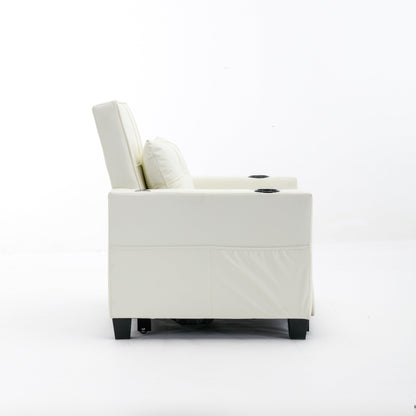 White 68.12 Faux Leather 3-in-1 Single Convertible Pull Out Sofa with USB Ports and Wear-resistantfor Living Room