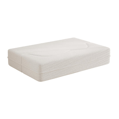 White 78 Convertible Teddy Fabric Loveseat Foam-Filled Floor Sofa Bed with 2 Pillows and Folding Mattress for Living Room