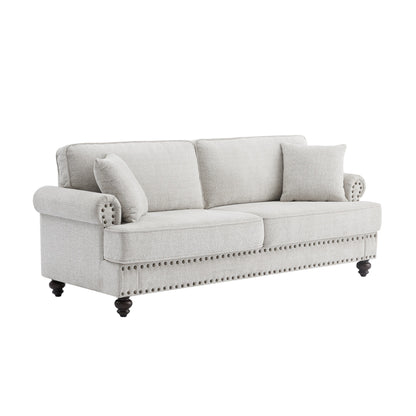 White 82'' Modern 2-Seater Upholstered Sofa with Nailhead Trim, Accent Pillows, and Sponge Cushions