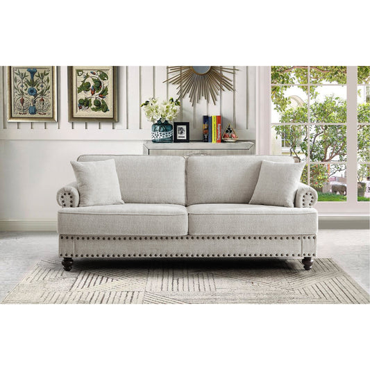 Weißes 82'' modernes 2-Sitzer-Polstersofa mit Nagelkopfbesatz, Kissen und Schaumstoffpolstern
