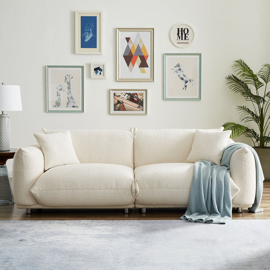 Weißes 87-Zoll-Übergrößen-Sofa mit Metallrahmen, 2 Kissen und strapazierfähiger Polsterung
