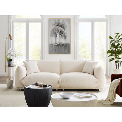 Weißes, übergroßes 220 cm großes Sofa mit Metallbeinen, Massivholzrahmen, 2 Kissen, plüschig und langlebig