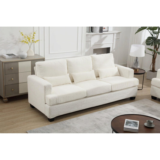 White 88.4'' Fabric 3-Seater Sofa with Removable Back Cushions