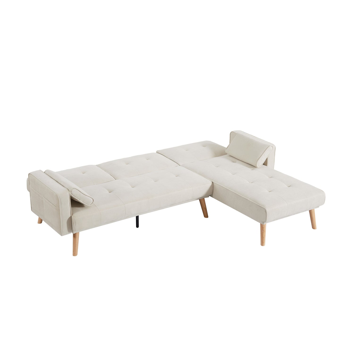 White 94.5 Linen L-Shaped Convertible Sofa with Right Chaise, Foam Cushions, and Storage Organizer